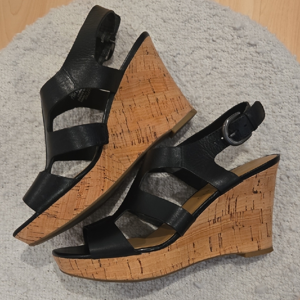 Franco Sarto Black Cork Colletta Wedge Sandals